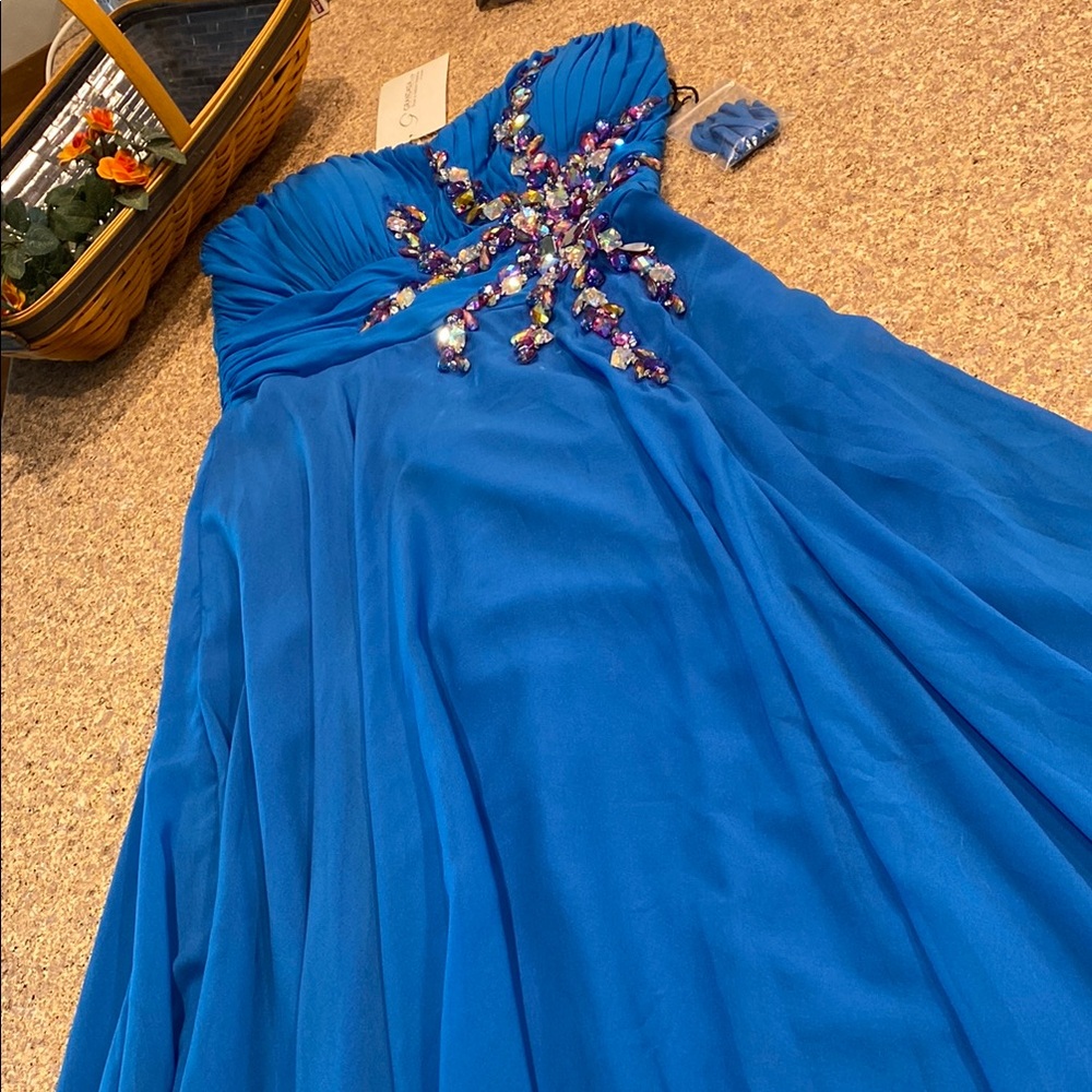 NWT Lafee Jasmine Ocean Blue Long Gown Jewels 8 Pageant Dress Prom Imperfections